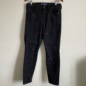 Gap black jeans with embroidered flowers